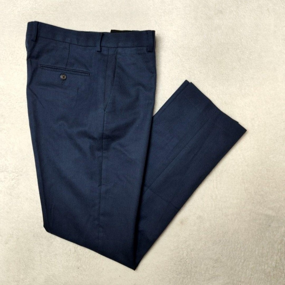 Jcrew Pants Mens 33x32 Blue Ludlow Slim Flat Front Dress Cotton-Wool Work Slacks